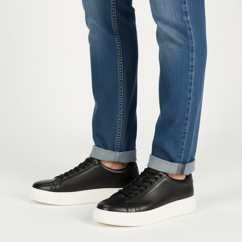 Enrico Coveri men's black leather Cupsole sneaker with stylish design and comfortable fit.