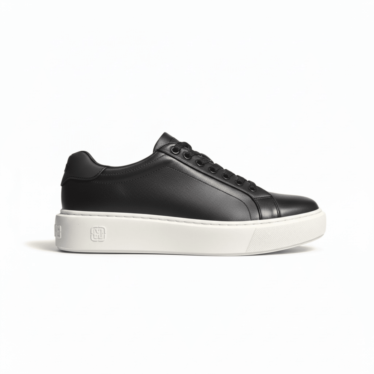 Men's ENRICO COVERI Cupsole black leather sneaker with a sleek design, featuring a low-profile sole and stylish leather upper.