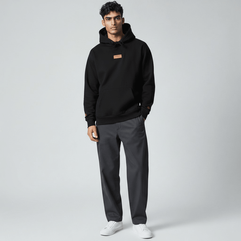 Black Enrico Coveri men's hoodie with a hood and front pocket, casual and comfortable everyday wear.