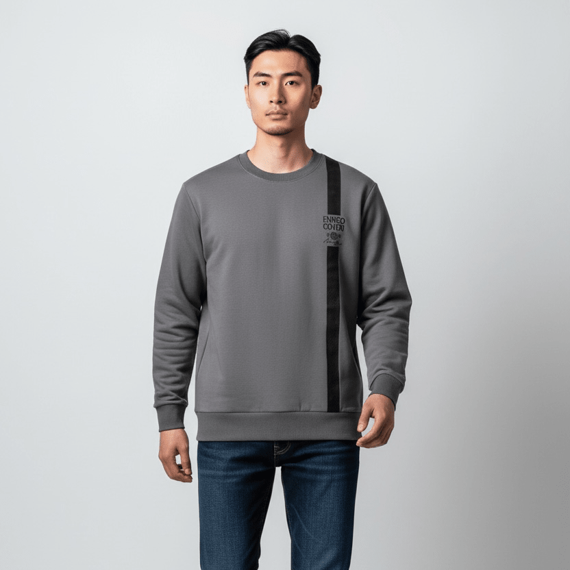 Dark grey Enrico Coveri men's sweater with a classic knit design, featuring a crew neckline and ribbed cuffs.