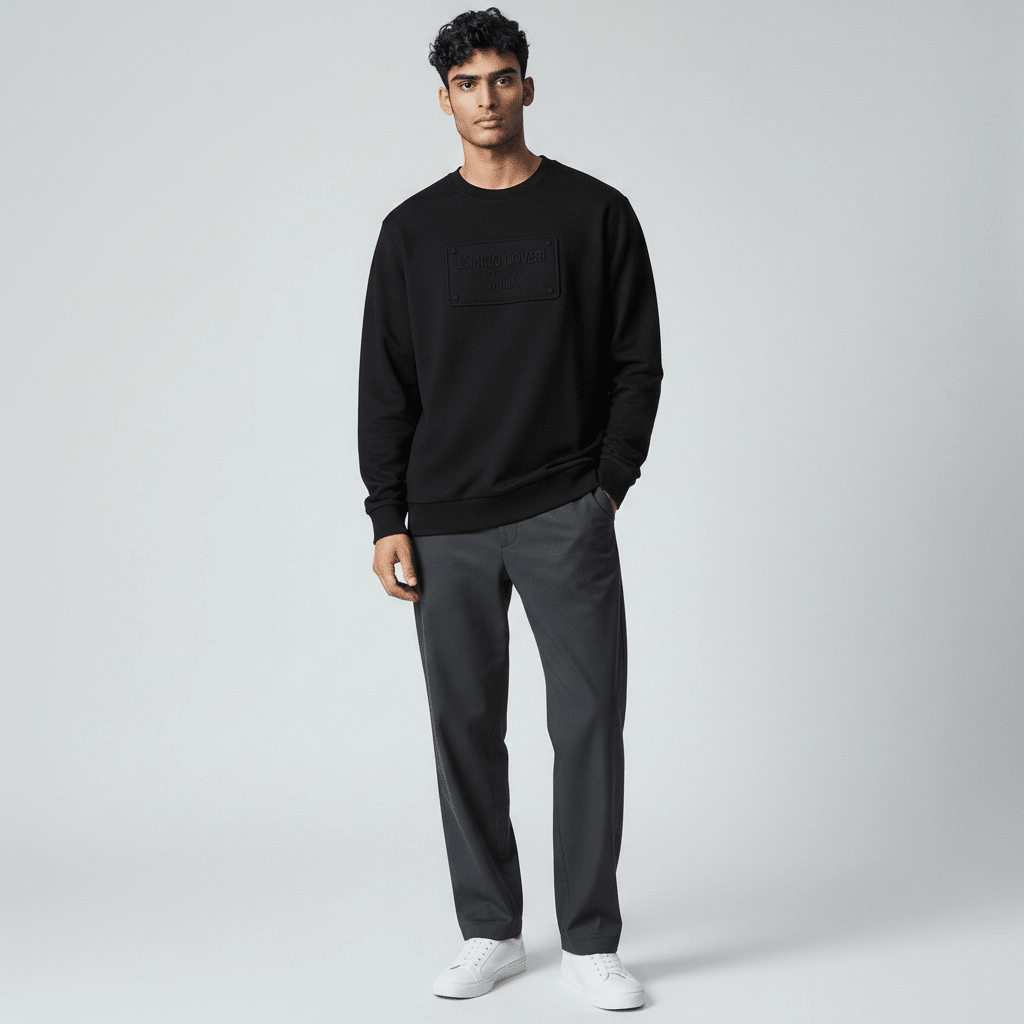 Black Enrico Coveri men's sweater with a classic knit design, featuring a crew neck and ribbed cuffs.