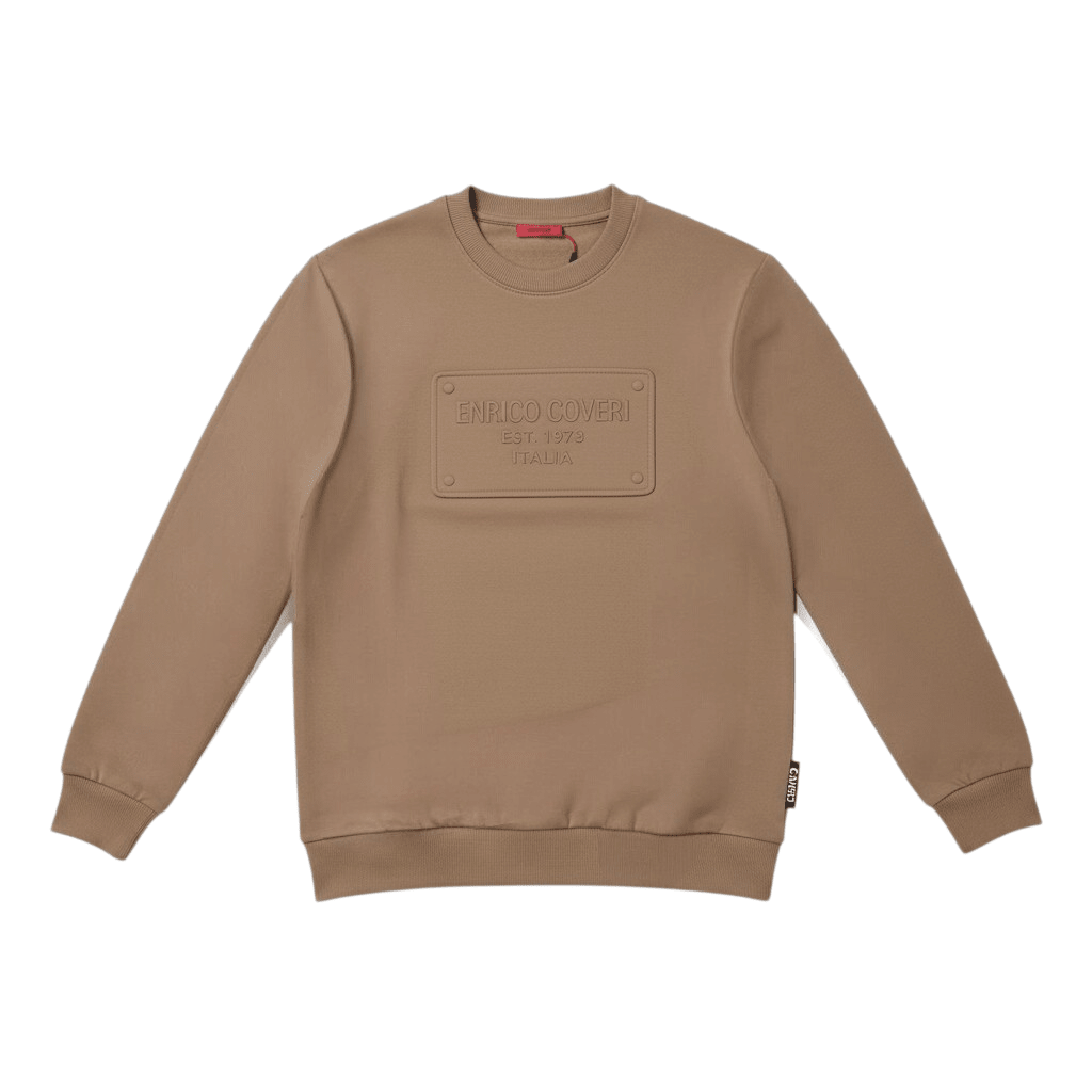 Enrico Coveri men's camel sweater with a classic knit design, featuring a comfortable fit and ribbed cuffs.
