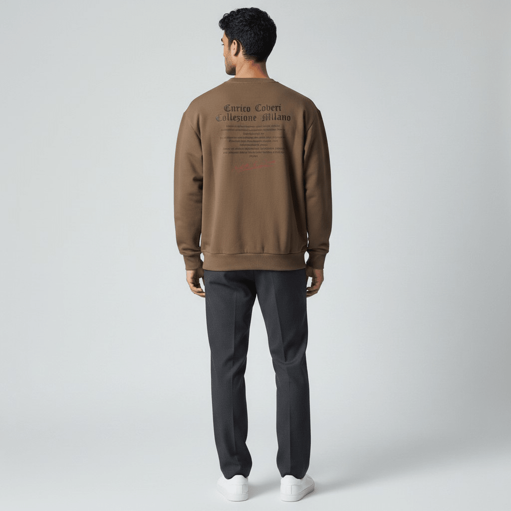 Enrico Coveri men's camel sweater with a cozy knit design, featuring a classic crewneck style and textured fabric.