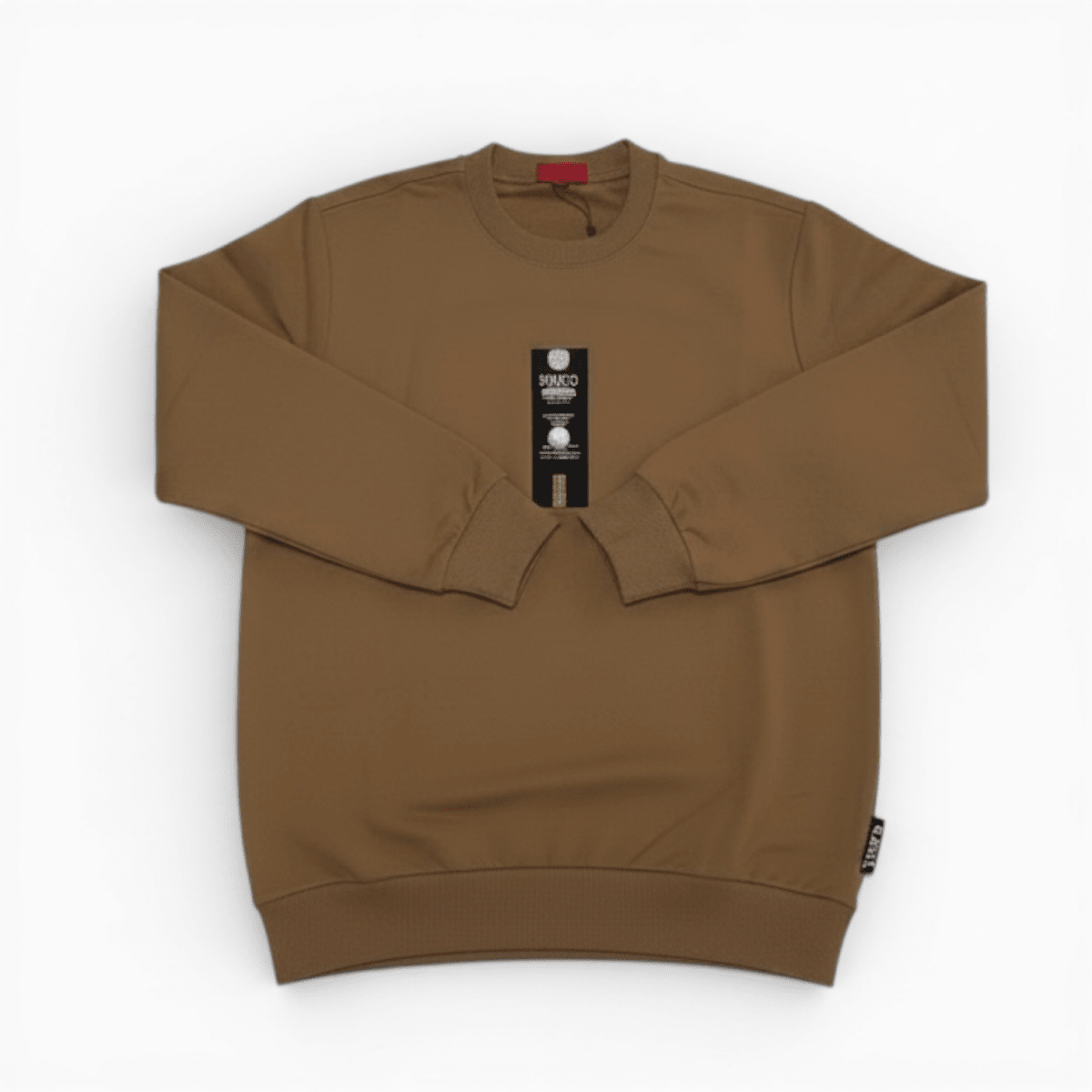 Enrico Coveri camel men's sweater, soft knit with ribbed cuffs and collar, stylish and comfortable for casual wear.