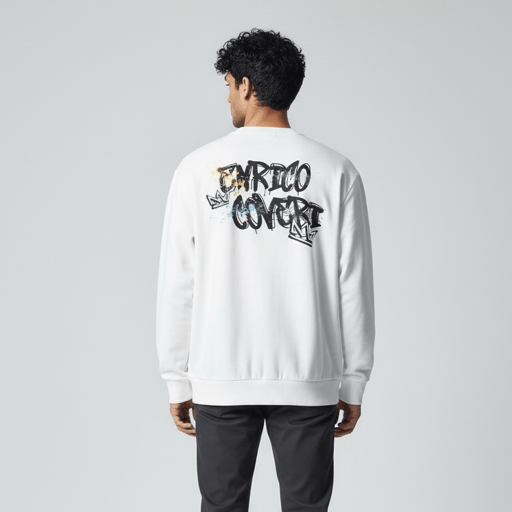 Men's Enrico Coveri off-white sweater with ribbed cuffs and collar, featuring a classic knit design.