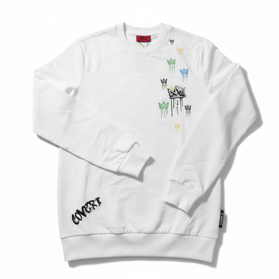 Enrico Coveri men's off-white sweater, knit fabric with a classic crew neck and subtle branding, casual and stylish.
