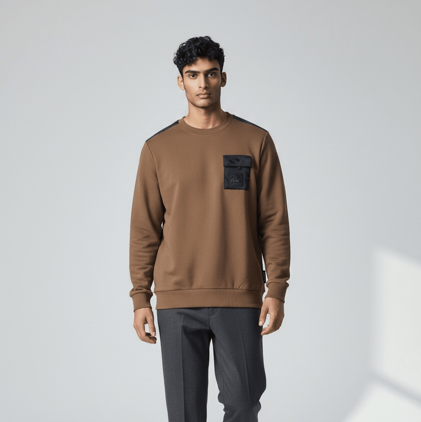 Enrico Coveri men's sweater in camel color, showcasing a cozy knit design and classic fit.