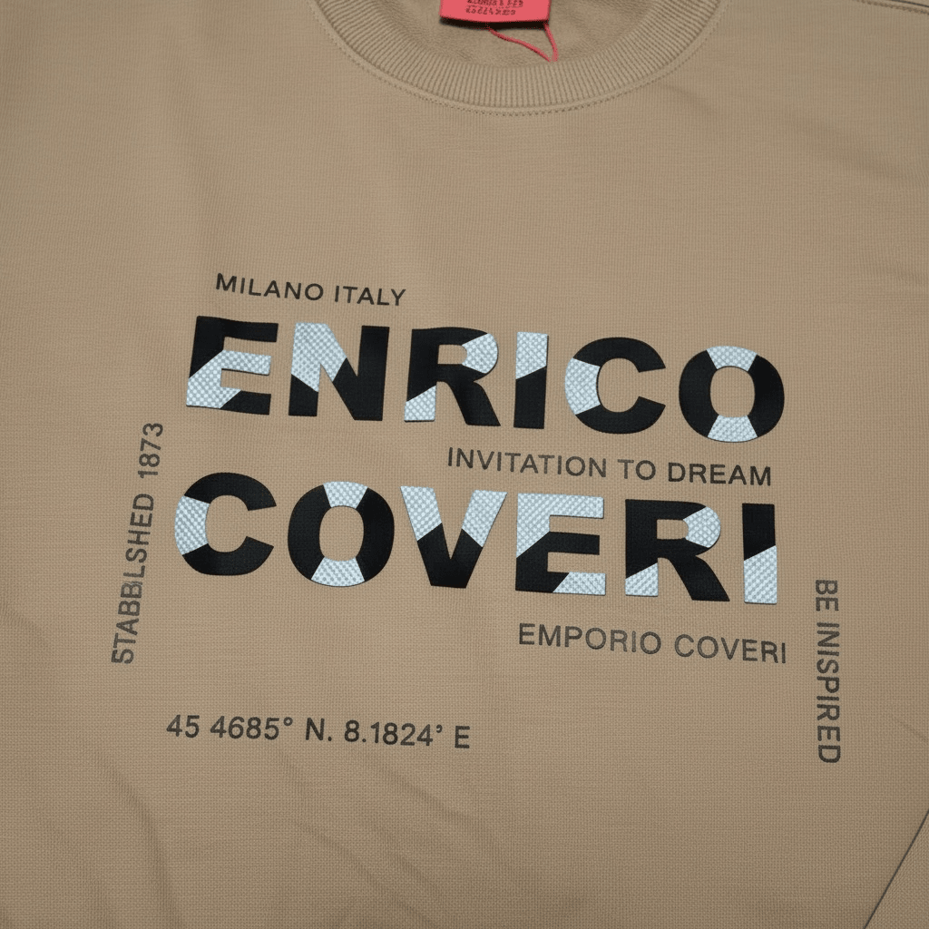 Enrico Coveri men's sweater in camel color, featuring a cozy knit design and ribbed cuffs, perfect for casual wear.