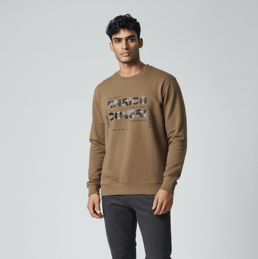 Enrico Coveri men's sweater in camel color, featuring a cozy knit design, ideal for casual and stylish winter wear.