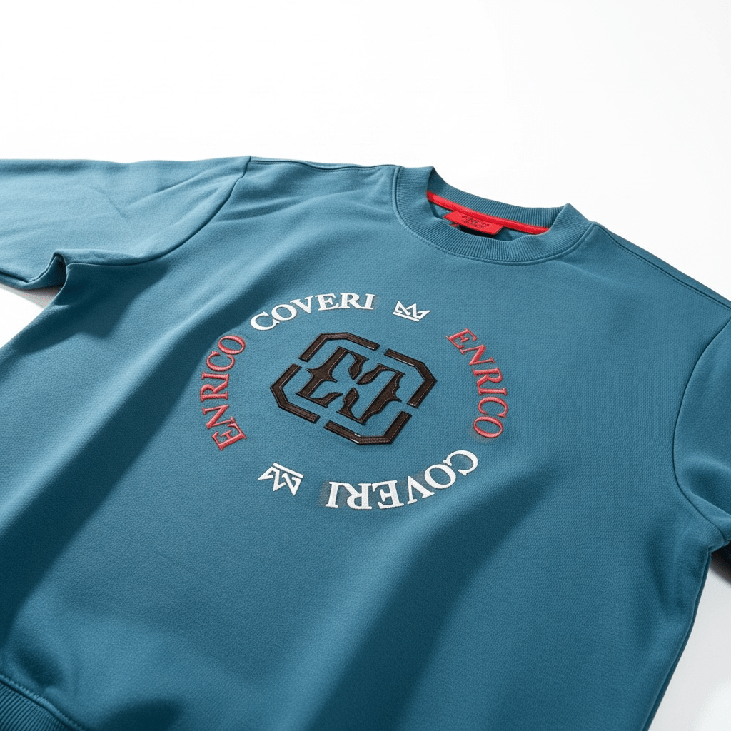 Enrico Coveri men's sweater in petrol blue, stylish knit with a classic crew neck, perfect for casual wear.