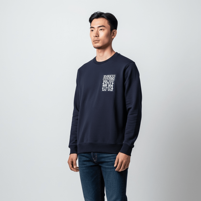 Dark navy Enrico Coveri men's sweater size 46, soft knit fabric with a classic fit and subtle branding detail.