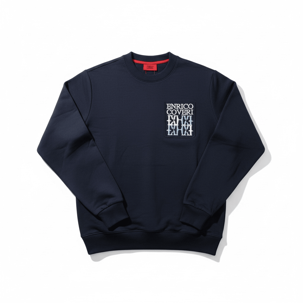 Dark navy Enrico Coveri men's sweater size 46, knit fabric, with a classic crewneck design.