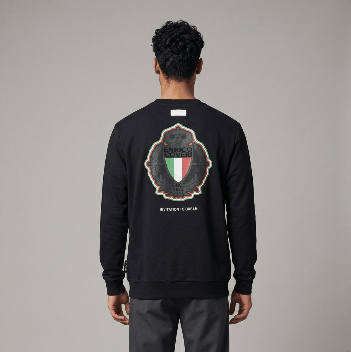 Black Enrico Coveri men's sweater with a classic knit design, featuring a crew neck and ribbed cuffs and hem.