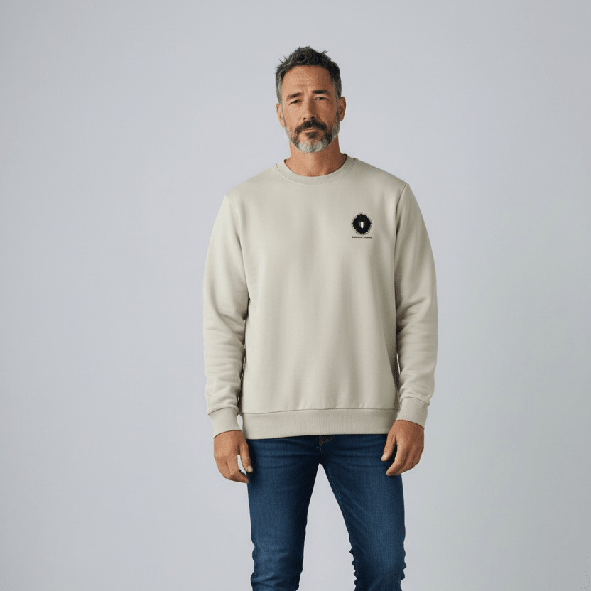 Men's Enrico Coveri khaki sweater with long sleeves and a ribbed knit, featuring a classic crew neck design.