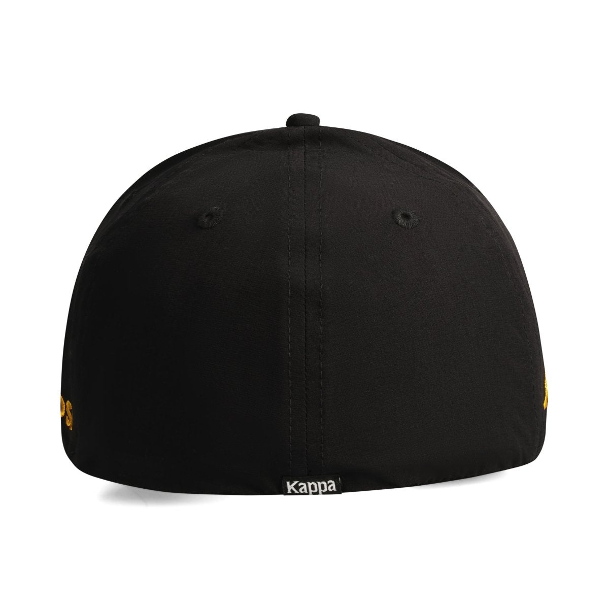 Black Kappa Kingsley stretch-fit men's cap with curved brim and adjustable fit, stylish headwear for casual wear.