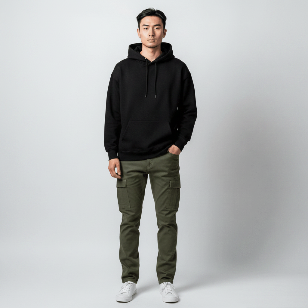 Men’s KG Cargo Olive bottoms featuring multiple pockets and relaxed fit, made from durable fabric for casual wear.