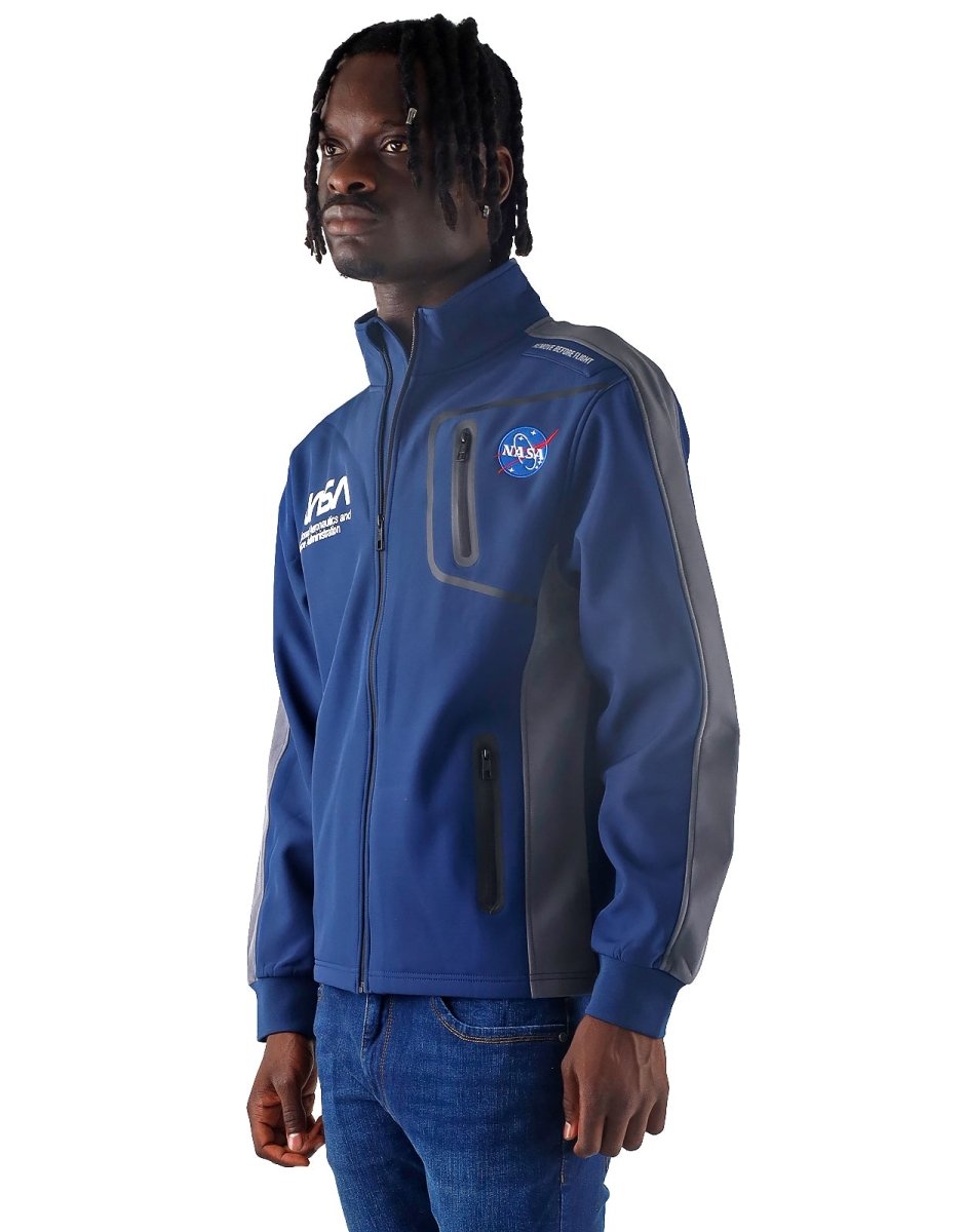 Klevas Hubble men's navy jacket with a zip-up front, standing collar, and quilted design for casual outdoor wear.