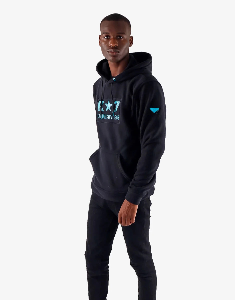 Black Klevas Cutter Hoody for men, showing the front view with a hood, logo details, and casual fit.