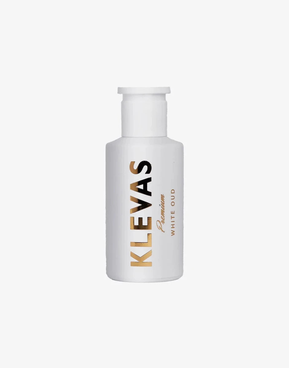Klevas White OUD perfume bottle, 50ml, unisex fragrance with elegant packaging and a sophisticated scent profile.