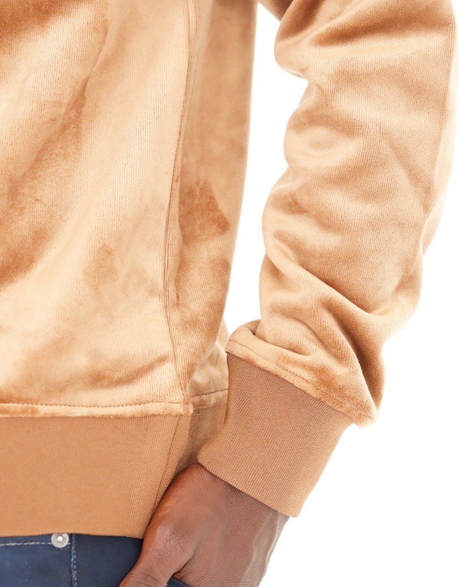 Klevas men's knitwear soldier pullover in tobacco color, featuring a classic crewneck and textured knit pattern.