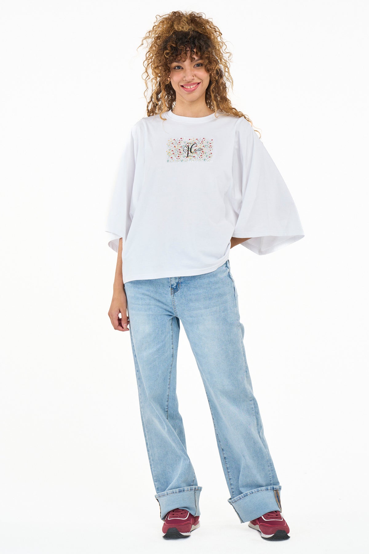 White Lee Cooper Blythe women's T-shirt with a classic fit and short sleeves, displayed on a plain background.