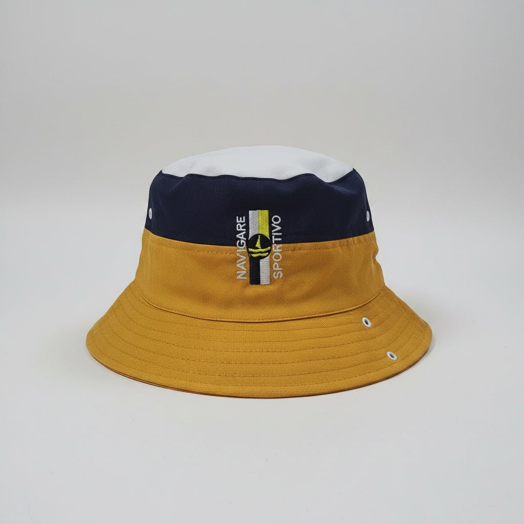 Navigare Floppy Sportivo 3 Tone men's headwear in beige, brown, and navy with a wide brim and casual style.