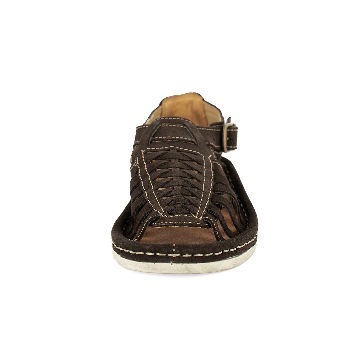 Omega Kgosi men's sandals in chocolate Madrid suede, stylish and comfortable footwear with leather straps and cushioned soles.