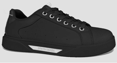 Black Pierre Cardin women's sneaker with sleek design, featuring comfortable laces and stylish branding.
