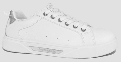 White Pierre Cardin women's sneaker with sleek design, featuring comfortable laces and stylish accents.