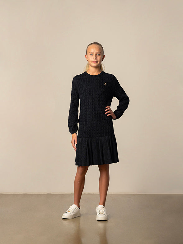 POLO CG REBECCA CABLE KNITTED DRESS BLACK - Shazem