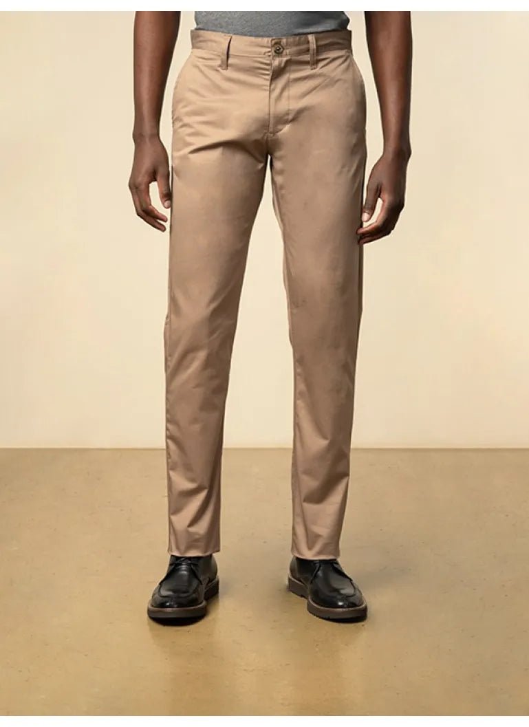 Men's Polo Essential straight leg chino in taupe, casual MENS CHINOS with classic fit and clean design.