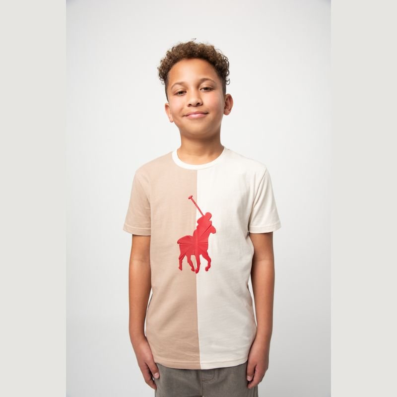 Polo Tyler Colour Blocked Tee Taupe - Shazem - KIDS T - SHIRTS - POLO