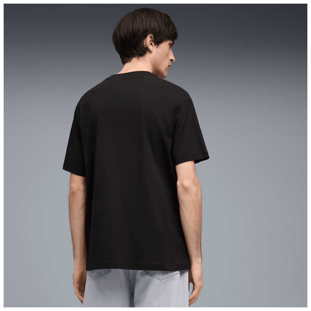 Puma men's graphic cowboy T-shirt with Western-style design, black color, and short sleeves, casual and stylish.
