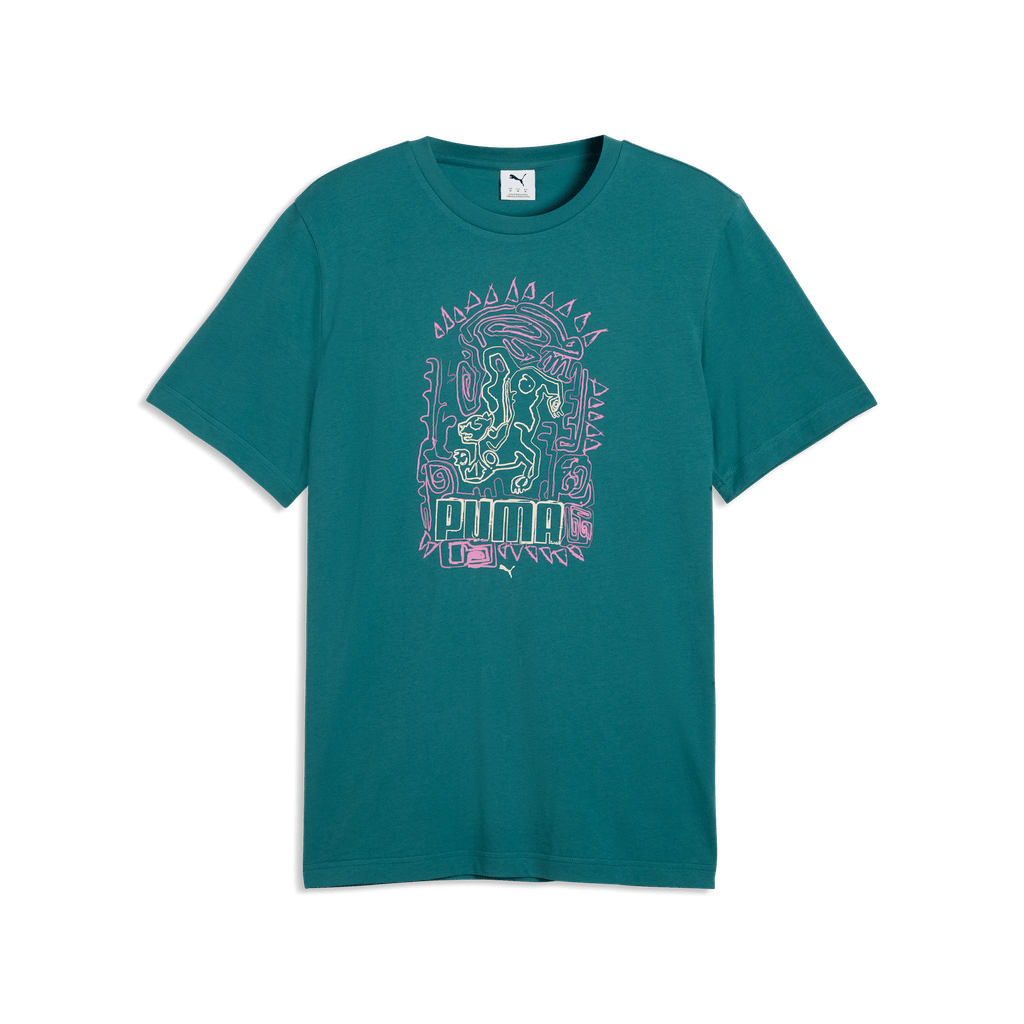 Puma men's graphic hand-drawn T-shirt in black with artistic print, short sleeve crew neck design.