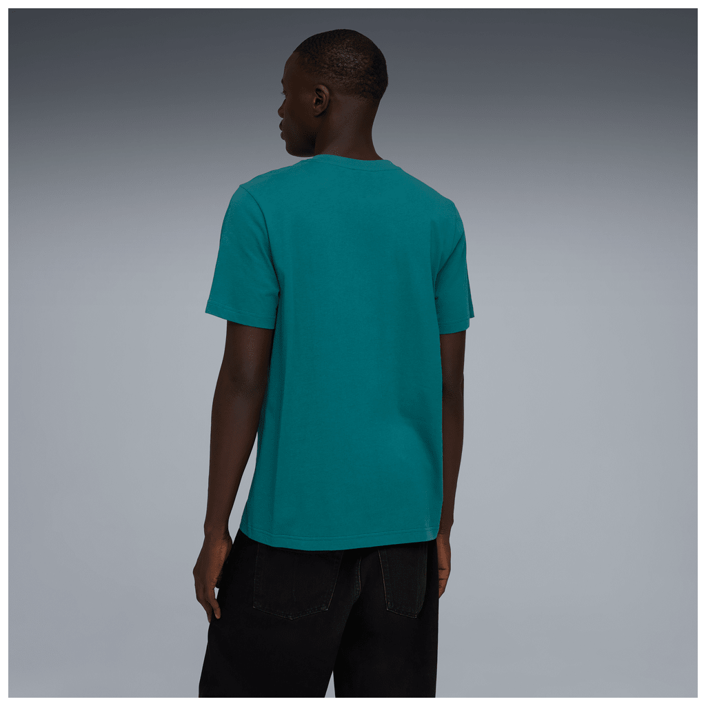 Puma men's graphic hand-drawn T-shirt in black with artistic print, made from comfortable cotton fabric.