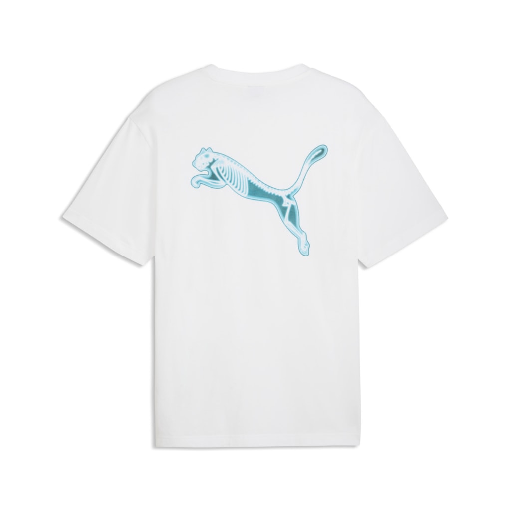Puma men's graphic X-ray relaxed T-shirt in black with bold abstract print, casual fit, and crew neckline.