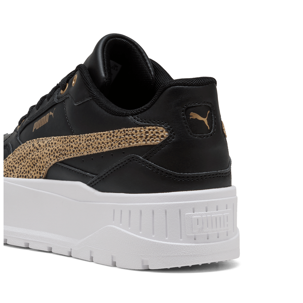 Puma Womens Karmen II Idol Topcat sneakers in black with white accents, featuring a sporty design and Puma logo.