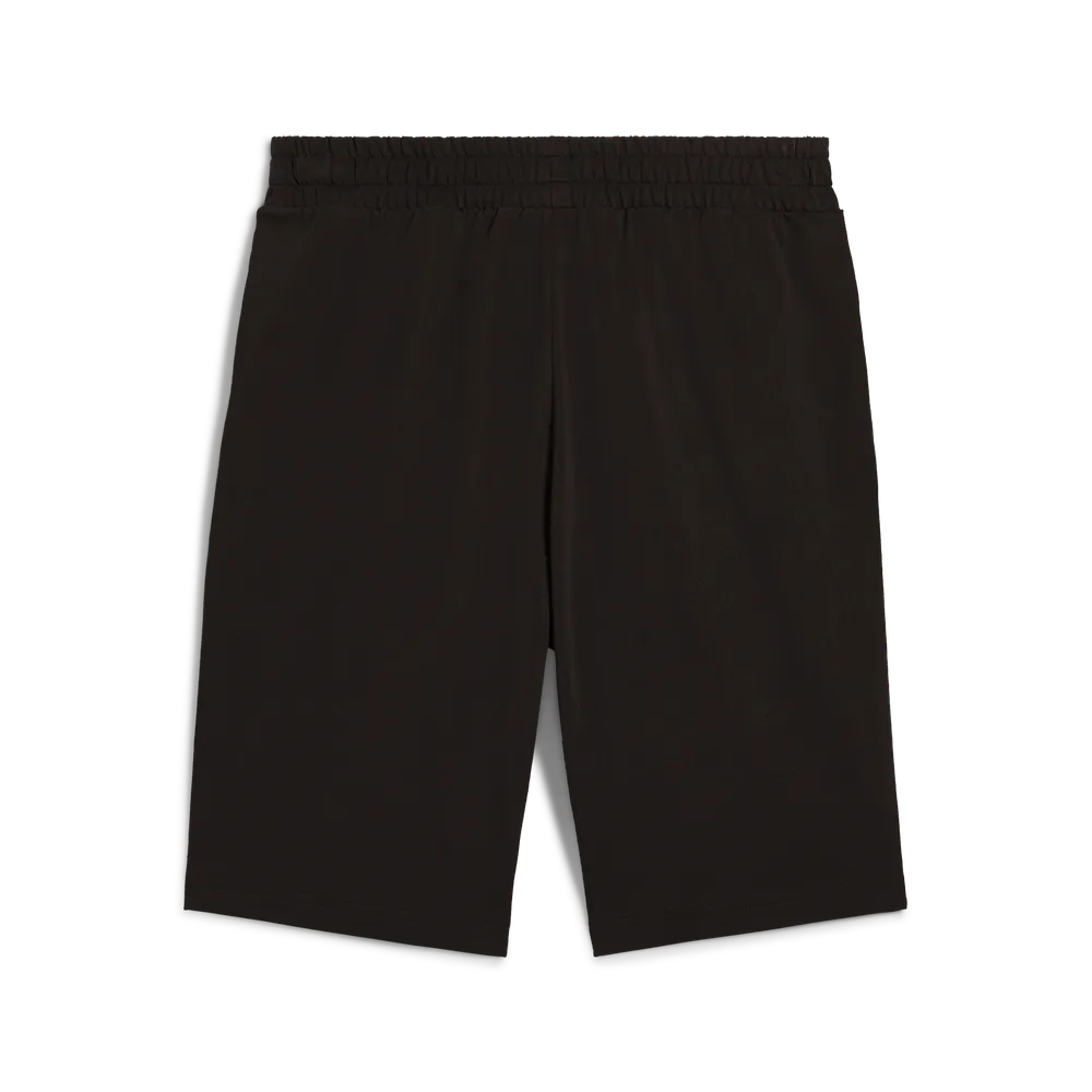 Back view of black Puma ESS No. 1 Logo men's shorts, casual bermuda style with visible Puma branding on the leg.