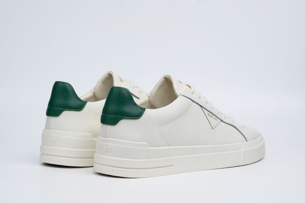 Replay Evan Class men's sneakers in off-white and green, featuring stylish design and comfortable fit.