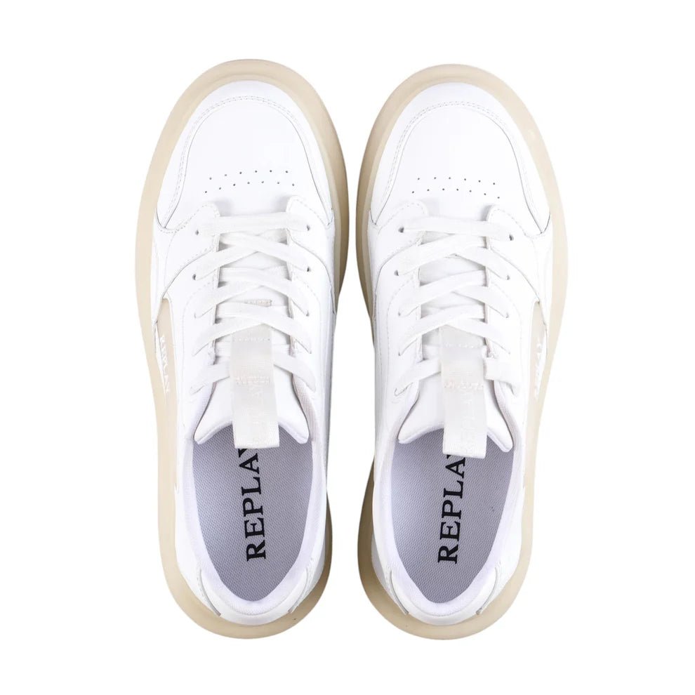 Replay Glax Clear White men's sneakers featuring a sleek white design with transparent accents and comfortable fit.