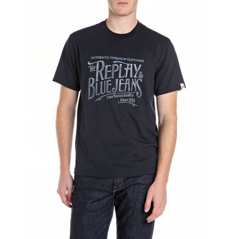 Men's Replay M3042 Tee in Night Blue, casual short-sleeve T-shirt with round neckline, made from soft fabric.