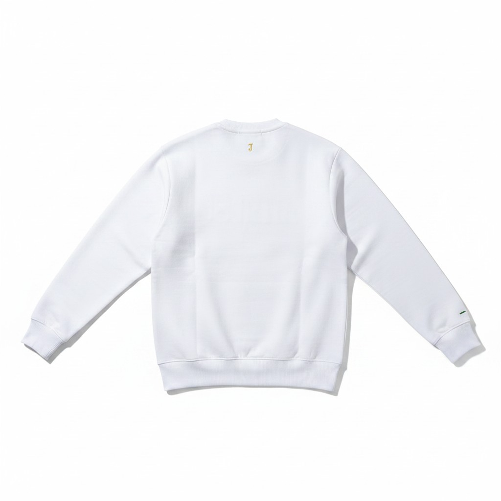 White Arbiter Volanti men's sweater showing a close-up of the knit fabric and ribbed cuffs.