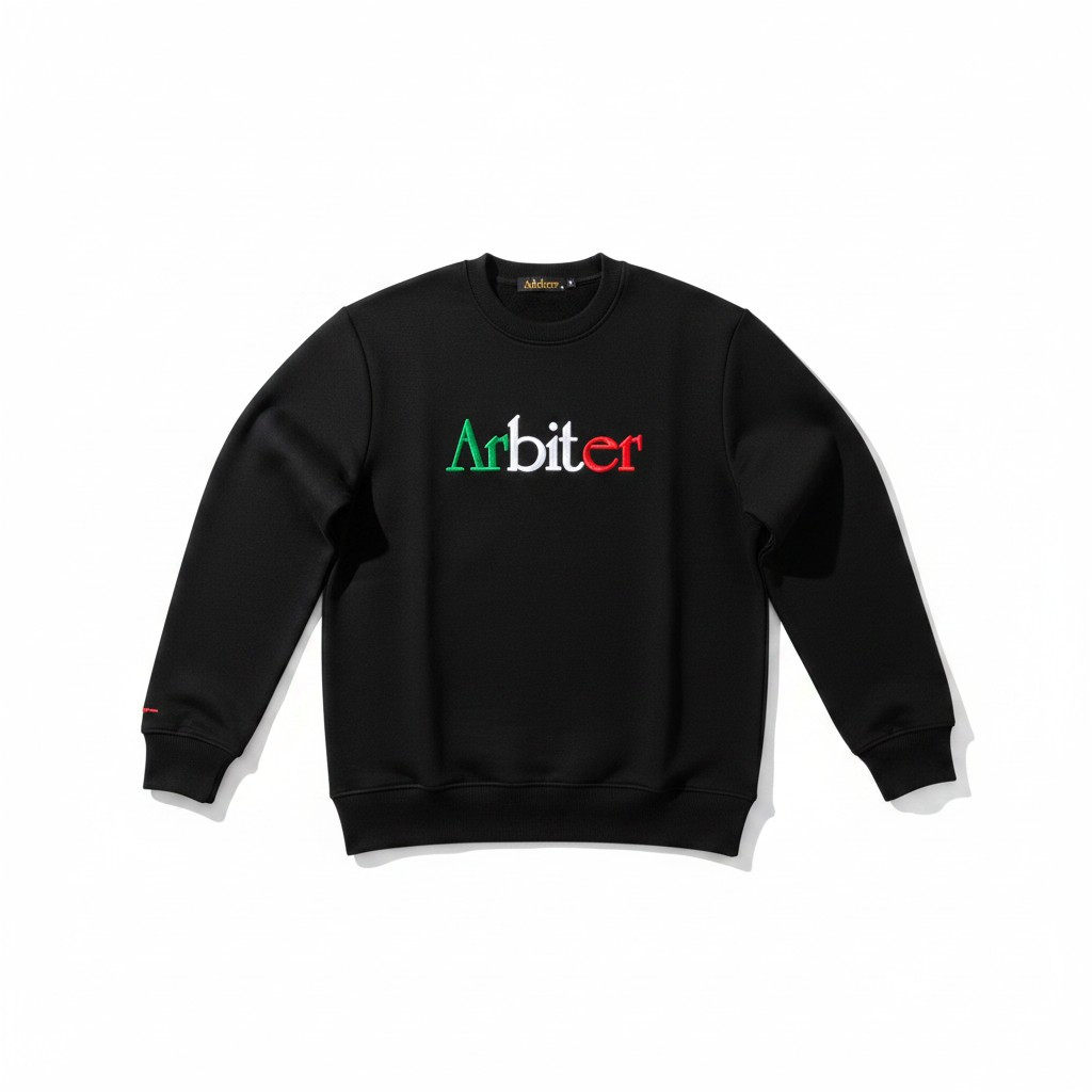 Black Arbiter men's sweater with a classic crewneck design, featuring a soft knit fabric and subtle brand logo detail.