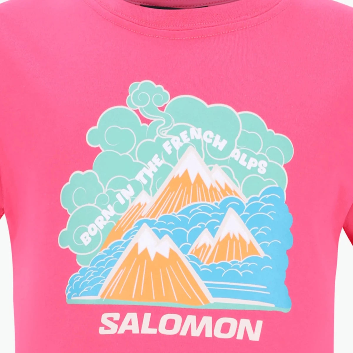 Kids Salomon Free Tee in Fandango Pink, lightweight pink T-shirt with Salomon logo for active wear.