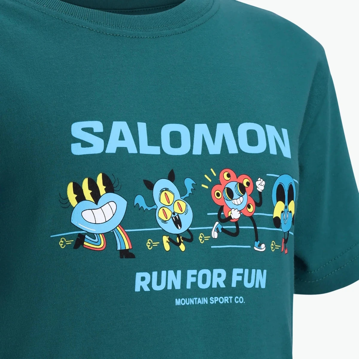 Kids Salomon Friends Tee Deep Dive, casual short-sleeve t-shirt with colorful graphic print, comfortable fit for children.