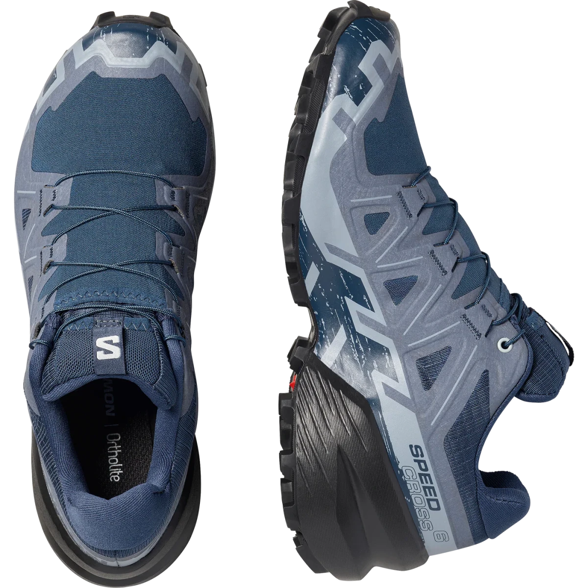 Salomon Speedcross 6 women's sneakers in Spellbound black and Tradewinds colors, featuring rugged trail running design.