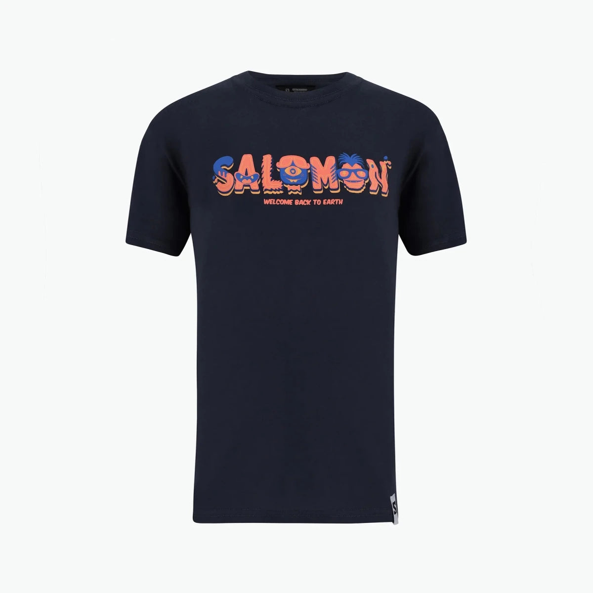 Kids Salomon Sun Fun Tee in Blue Nights, a comfortable blue t-shirt with the Salomon logo, perfect for active children.