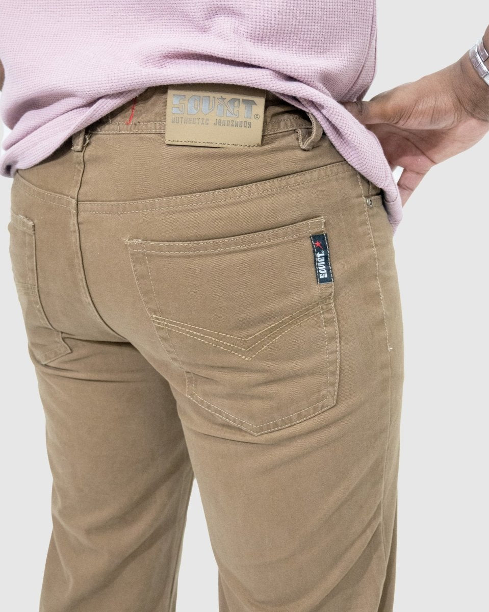 Soviet Voyager 2 No5 Tobacco men's jeans with a classic fit in dark denim, featuring visible stitching and a stylish design.