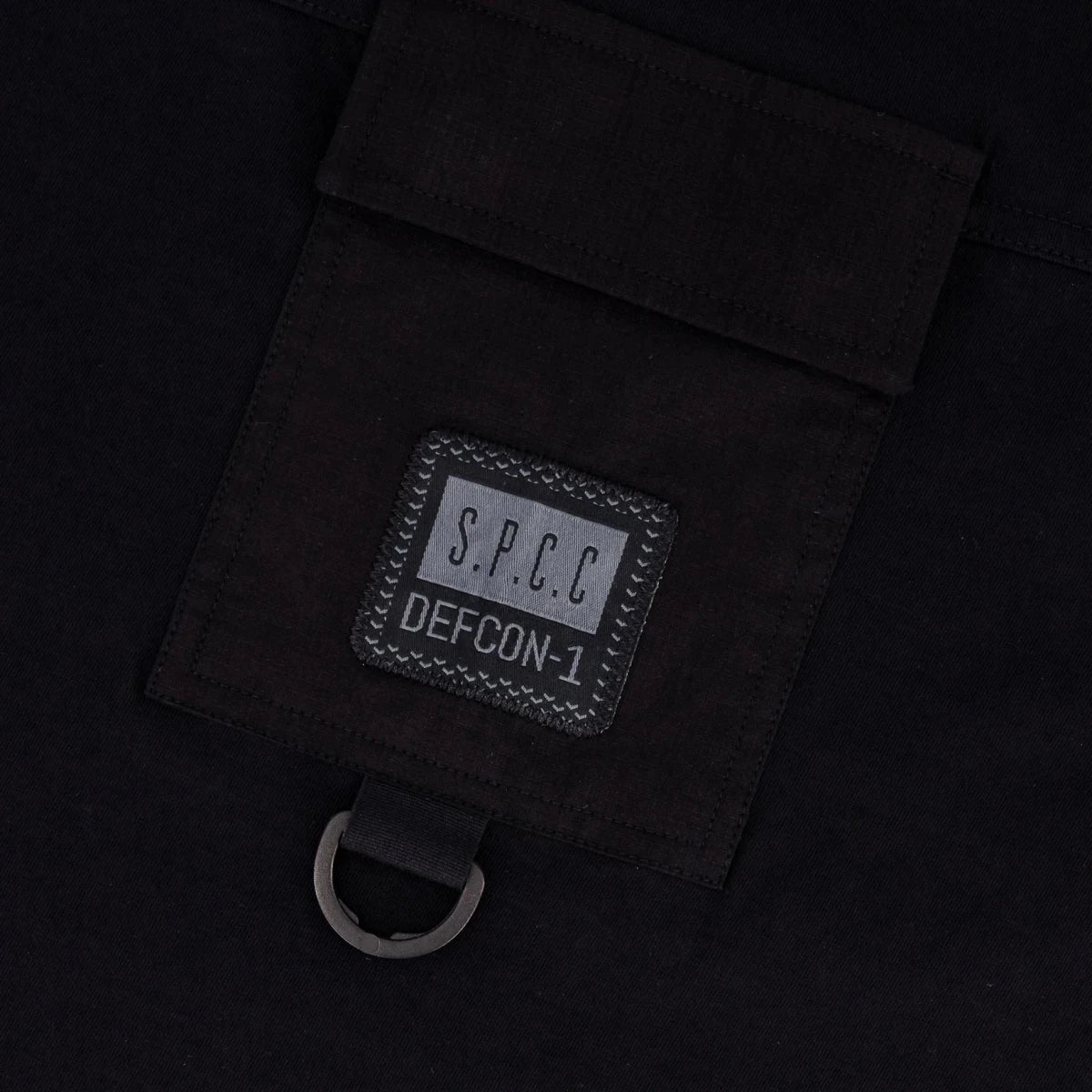 Black SPCC Defcon-2 T-shirt for men, featuring a graphic design on the front, made from comfortable cotton fabric.