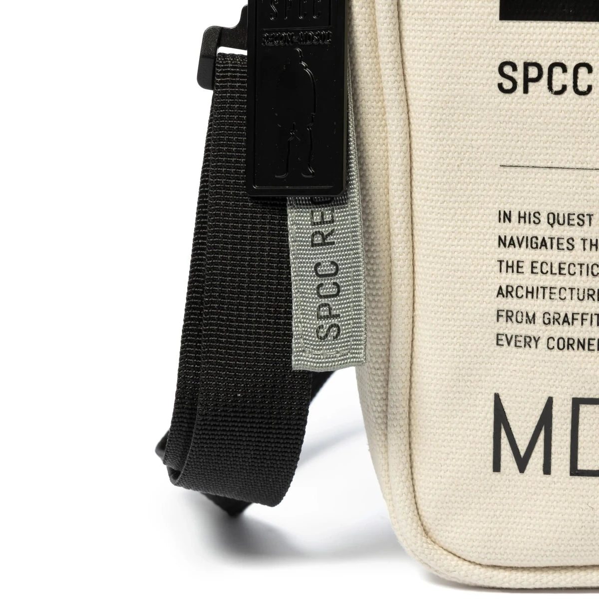 SPCC Dune Force hip bag in off-white, men's luggage style with adjustable strap and multiple compartments, casual and functional.